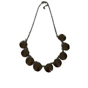 Magnolia Grace NWT Hammered Disc Statement‎ Necklace Silver Adjustable Chain